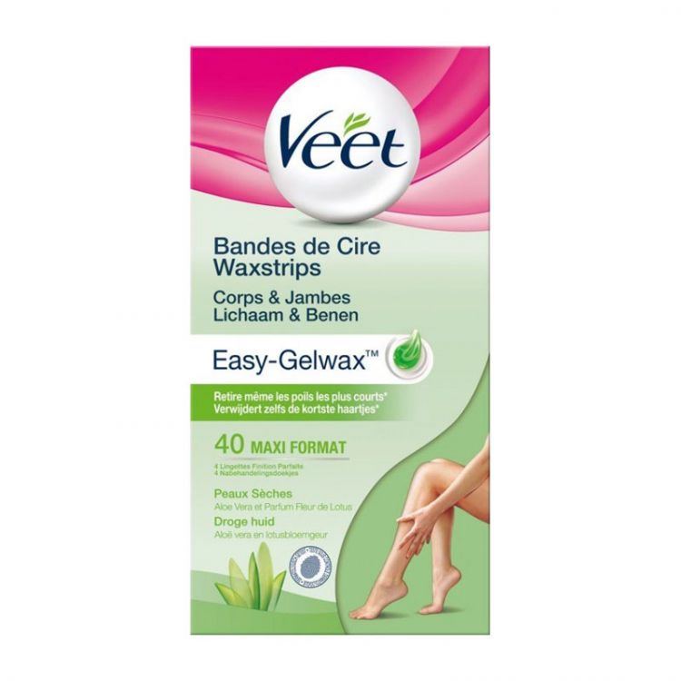 Veet cold wax strips 40 pc+ wipes 4pcs Dry skin Aloe Vera
