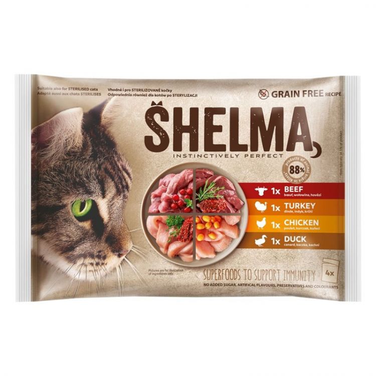 Shelma NM Kapsička Mačka GF kuracina-hovädzie, kač-mor4 x 85g v omáčke