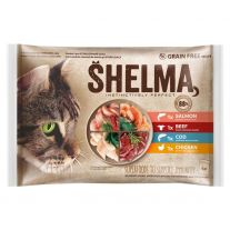 Shelma NM Kapsička Mačka GF kuracina-hovädzie, losos-tre4 x 85g v omáčke