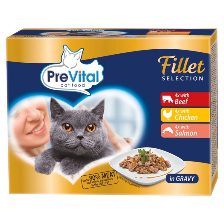 PreVital NM Kapsička Mačka hovädzia-kura-losos 12 x 85g v omáčke