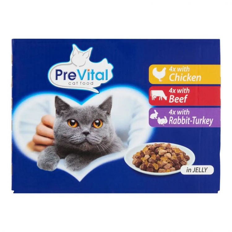 PreVital Kapsička Mačka kura-hovädzia, morka-králik 12 x 100g v želé