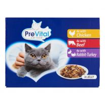 PreVital Kapsička Mačka kura-hovädzia, morka-králik 12 x 100g v želé