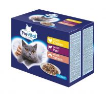 PreVital Kapsička Mačka kura-teľa-losos 12 x 100g v omáčke