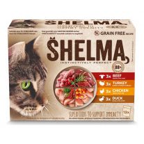 Shelma NM Kapsička Mačka GF kuracina-hovädzie, losos-treska 12 x 85g v omáčke