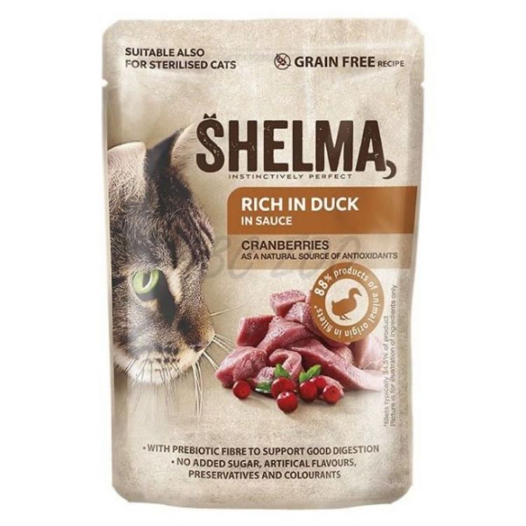 Shelma NM Kapsička Mačka GF kačica-brusnica 85g v omáčke