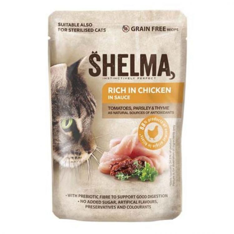 Shelma NM Kapsička Mačka GF kuracina-paradajka-byliny 85g v omáčke