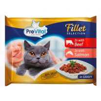 PreVital NM Kapsička mačka hovädzia-losos 4 x 85g v omáčke