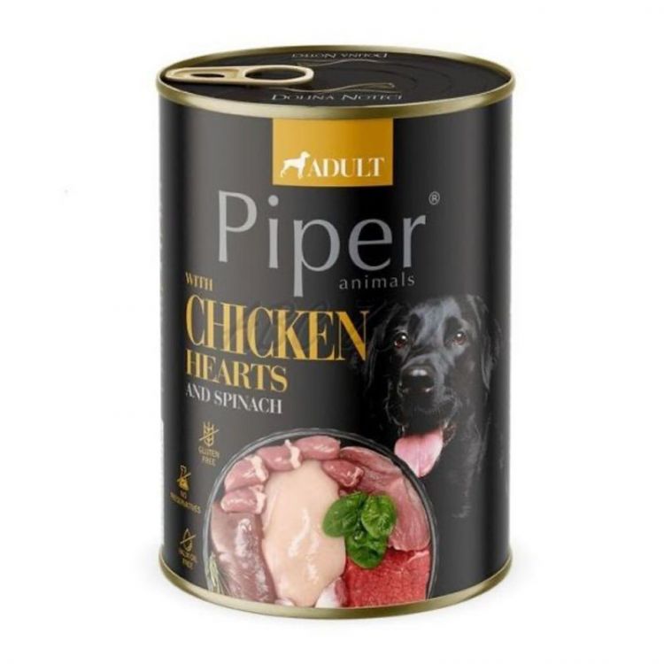 Piper konzerva pre psa s kuracími srdiačkami a špenátom 400g