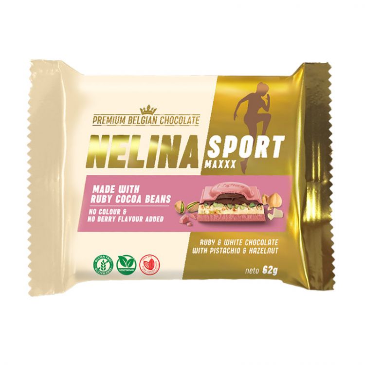 Nelina Sport Premium  ruby&white chocolate with pistachio&hazelnut 62g