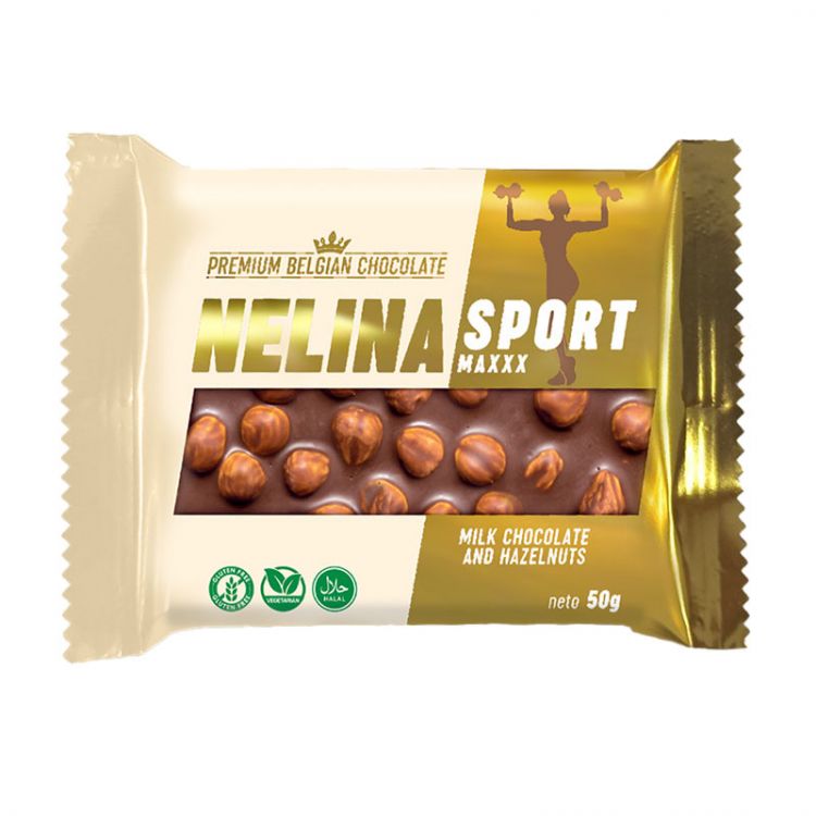 Nelina Sport Premium milk chocolate and hazelnut 50g