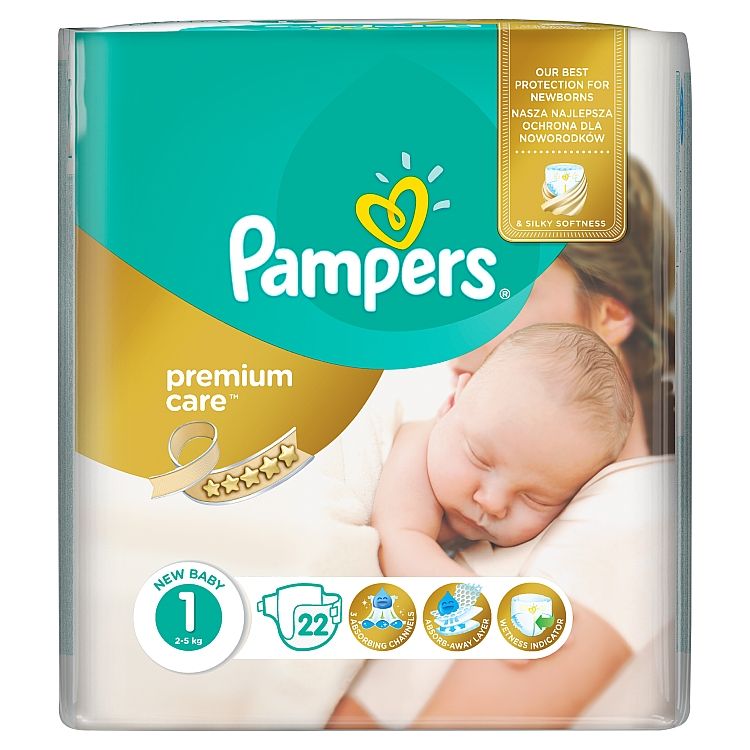 Pampers Premium Care Detské Jednorazové Plienky, Veľkosť 1 (Newborn) 2 – 5 kg, 22 Kusov