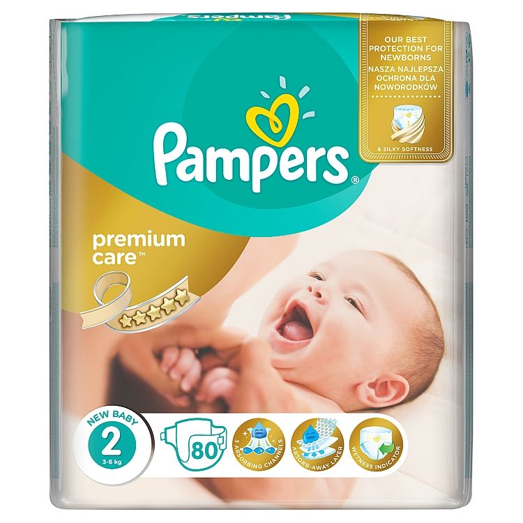 Pampers Premium Care Detské Jednorazové Plienky, Veľkosť 2 (Mini) 3 – 6 kg, 80 Kusov