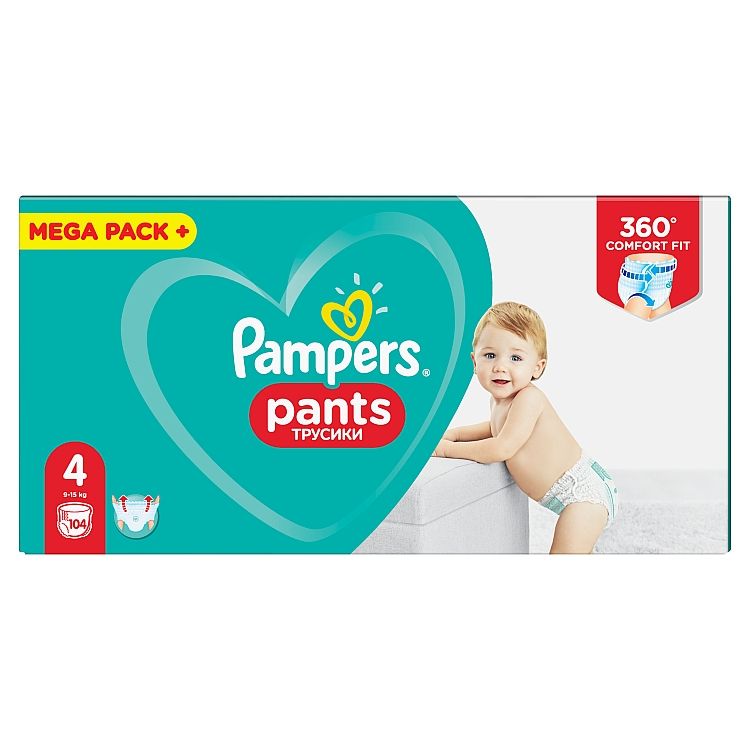 Pampers Plienkové Nohavičky Veľkosť 4, 104 Plienky, 9kg-15kg