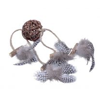 Quapas Hračka pre mačky ratanová guľa s pierkami