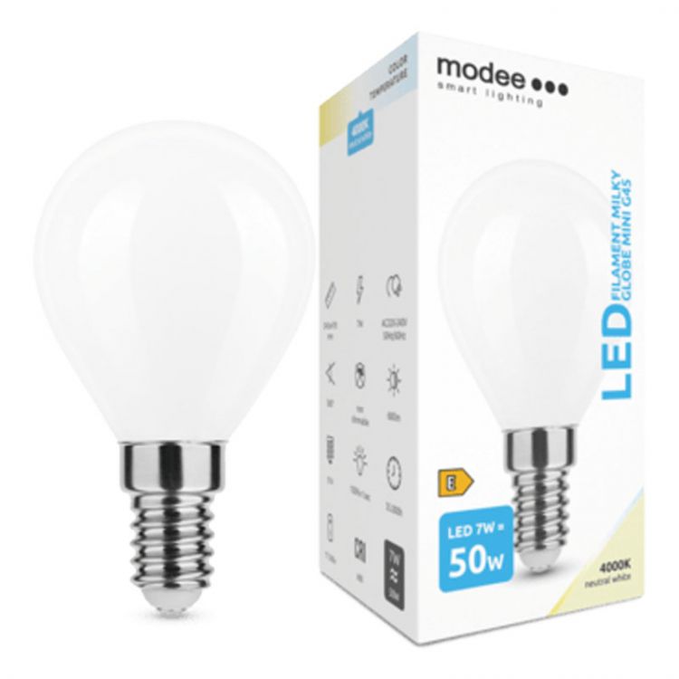 Modee Smart Lighting LED Filament Milky Globe Mini E14 7W neutrálna biela (ML-MG45F4000K7WE14)