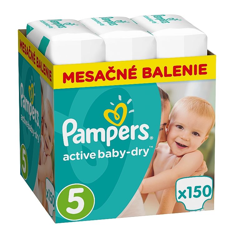 Pampers Active Baby-Dry Detské Jednorazové Plienky, Veľkosť 5 (Junior), 150 ks
