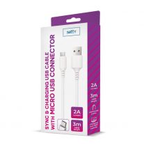 SETTY microUSB kábel 3m 2A (GSM113065) biela