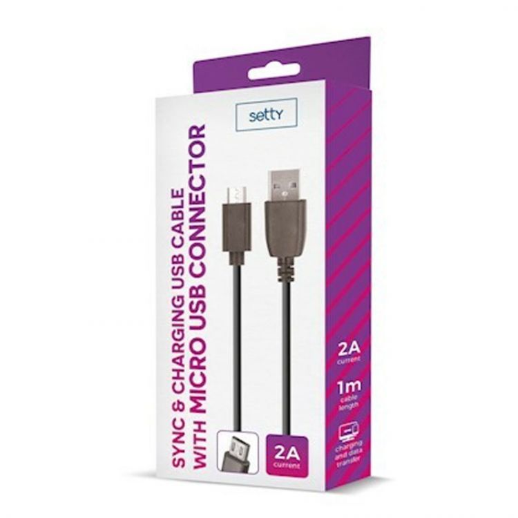 SETTY Nabíjací USB kábel 1m 2A microUSB, čierny GSM043217