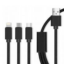 SETTY nylonový USB kábel 3v1 microUSB, Lightning, Type-C 1m (GSM043225) čierna