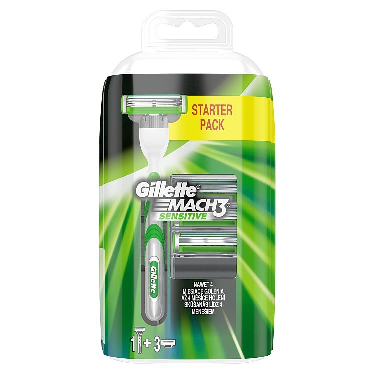 Gillette Mach3 Sensitive Pánsky Holiaci Strojček Pre Mužov + Holiace Hlavice, 4 ks