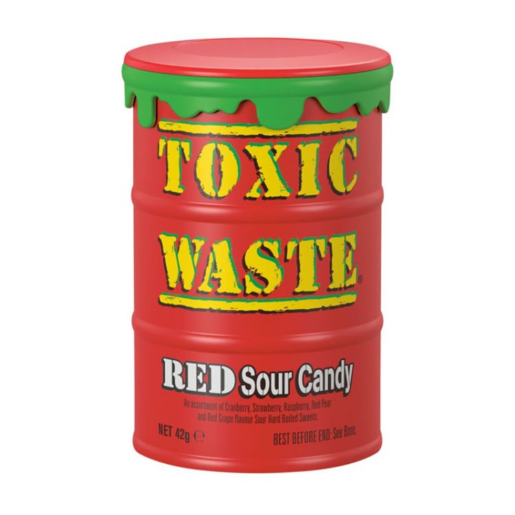 Toxic Waste Red Veľmi kyslé cukríky s ovocnými príchuťami, 42 g