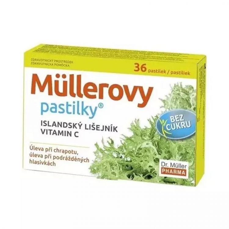 MÜLLEROVE PASTILKY s islandským lišajníkom a vitamínom C bez cukru 36 kusov