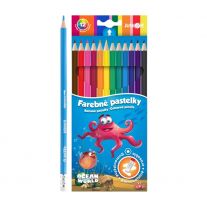 Pastelky JUNIOR Ocean World šesťhranné/gumovateľné - sada 12 ks
