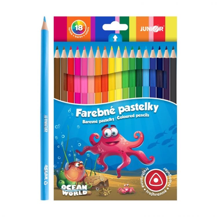 Pastelky JUNIOR Ocean World trojhranné - sada 18 ks