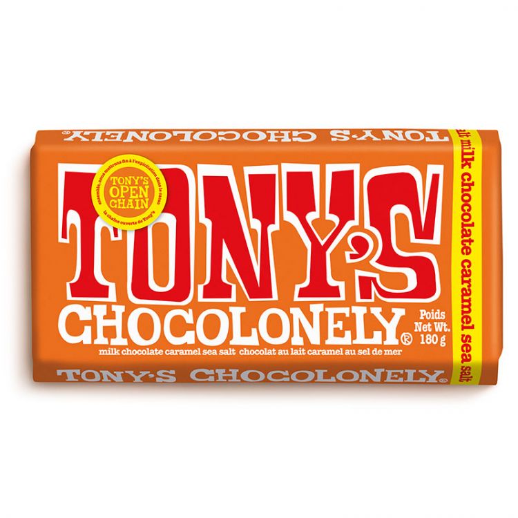 Tony's Chocolonely Mliečna čokoláda s kúskami karamelu a morskou soľou 180g
