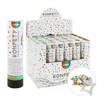 Vystreľovacie konfety - tuba 20 cm, farebné metalické krúžky