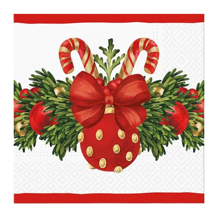 Obrúsky z hodvábneho papiera TaT 33x33cm Red Christmas Bauble 20 ks