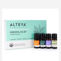 Alteya Organics  Set BIO oganických esenciálnych olejov - levanduľa + tea tree + pomaranč + citrónová tráva  4× 5 ml