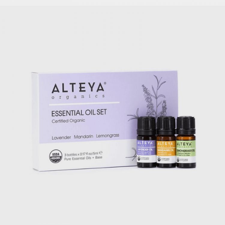 Alteya Organics  Set BIO organických esenciálnych olejov - levanduľa + mandarínka + citrónová tráva 3× 5 ml