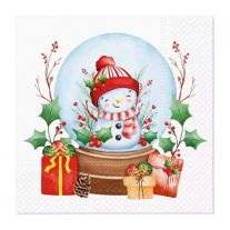 Obrúsky z hodvábneho papiera TaT 33x33cm Snowman in a ball 20 ks