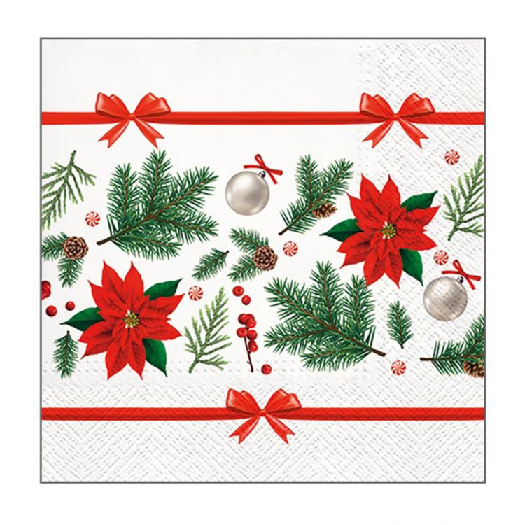 Obrúsky z hodvábneho papiera TaT 33x33cm Festive Poinsetia 20 ks