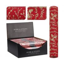 Organza látková 28x270 cm - červená, trblietavá potlač zlatej farby (mix 2 motívov)