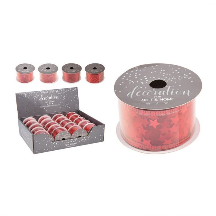 Stuha dekoračná 38x2700 mm - červená (4 vzory)