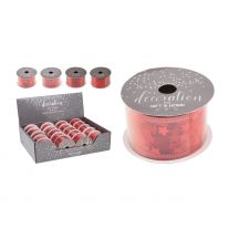 Stuha dekoračná 38x2700 mm - červená (4 vzory)