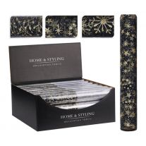 Organza látková 30x500 cm - vzor hviedy, bobule, snehové vločky, modrá tmavá farba