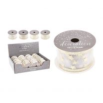 Stuha dekoračná, organza 38x2700 mm - šampaň (4 motívy)