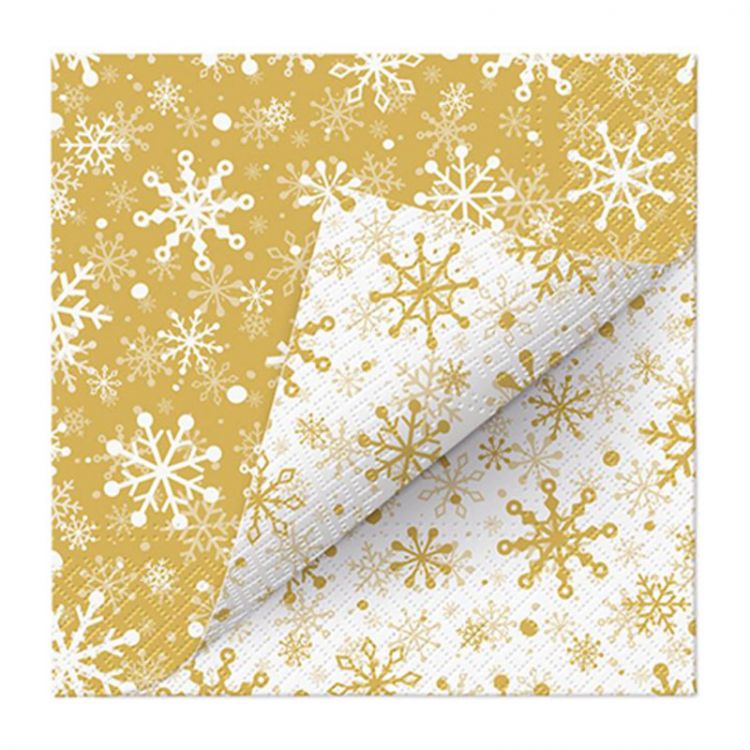 Obrúsky z hodvábneho papiera PAW L 33x33cm Double Design Christmas Snowflakes Gold 20 ks