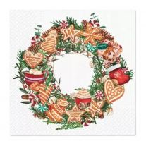 Obrúsky z hodvábneho papiera PAW L 33x33cm Gingerbread Wreath 20 ks