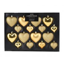 Vianočné ozdoby 65/45 mm srdcia - zlatá farba (sada 16 ks)
