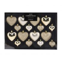 Vianočné ozdoby 65/45 mm srdcia - zlatá šampaň (sada 16 ks)