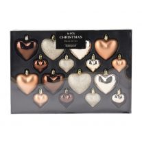 Vianočné ozdoby 65/45 mm srdcia - jantárová farba (sada 16 ks)