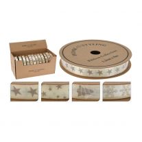 Dekoračná stuha 12x8000 mm, farba slonová kosť (mix 4 vzorov, cena /1 ks)