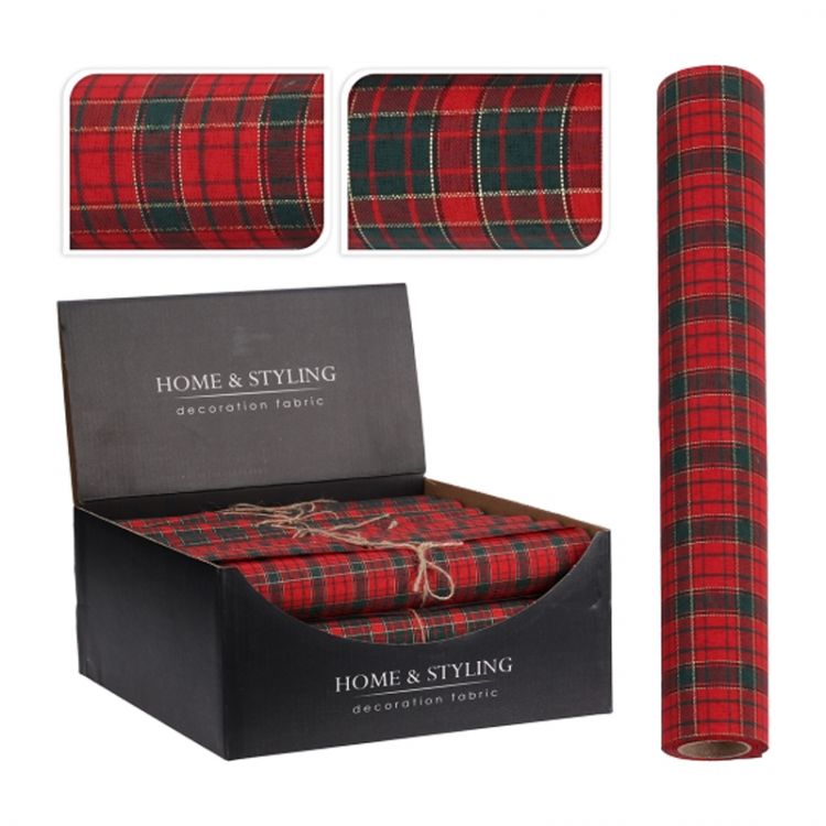 Organza látková 28x270 cm - červená, vzor káro lurex (mix 2 vzorov)