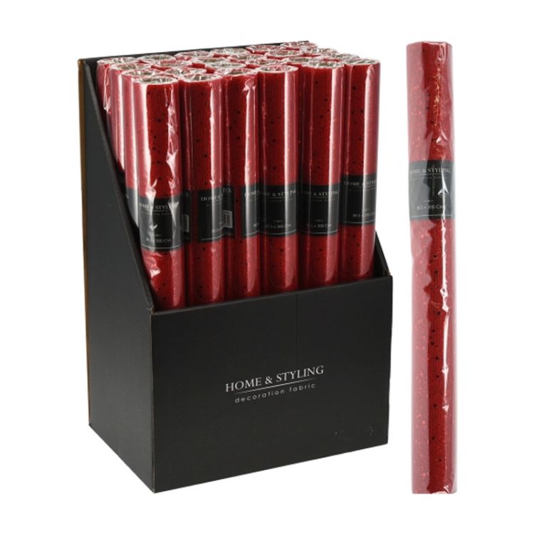 Organza látková 38x200 cm, sieťovaná látka s trblietavým vzorom - červená