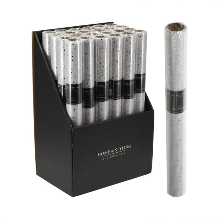 Organza látková 38x200 cm, sieťovaná látka s trblietavým vzorom - strieborná