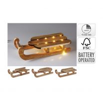 Sánky drevené 30 cm s LED osvetlením - vianočná dekorácia